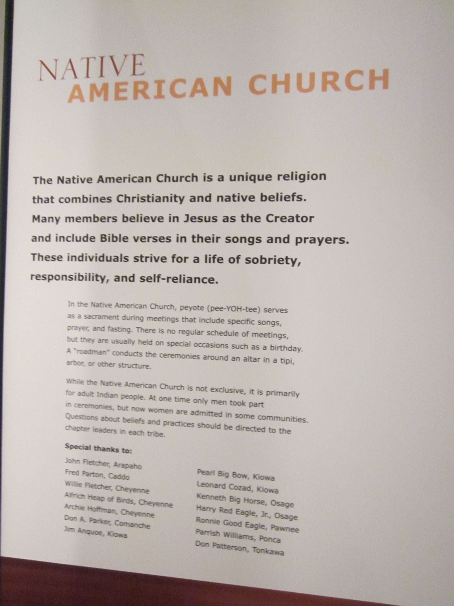 A paper with text "native american church" on it.