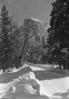 Half Dome and road in Yosemite Valley.