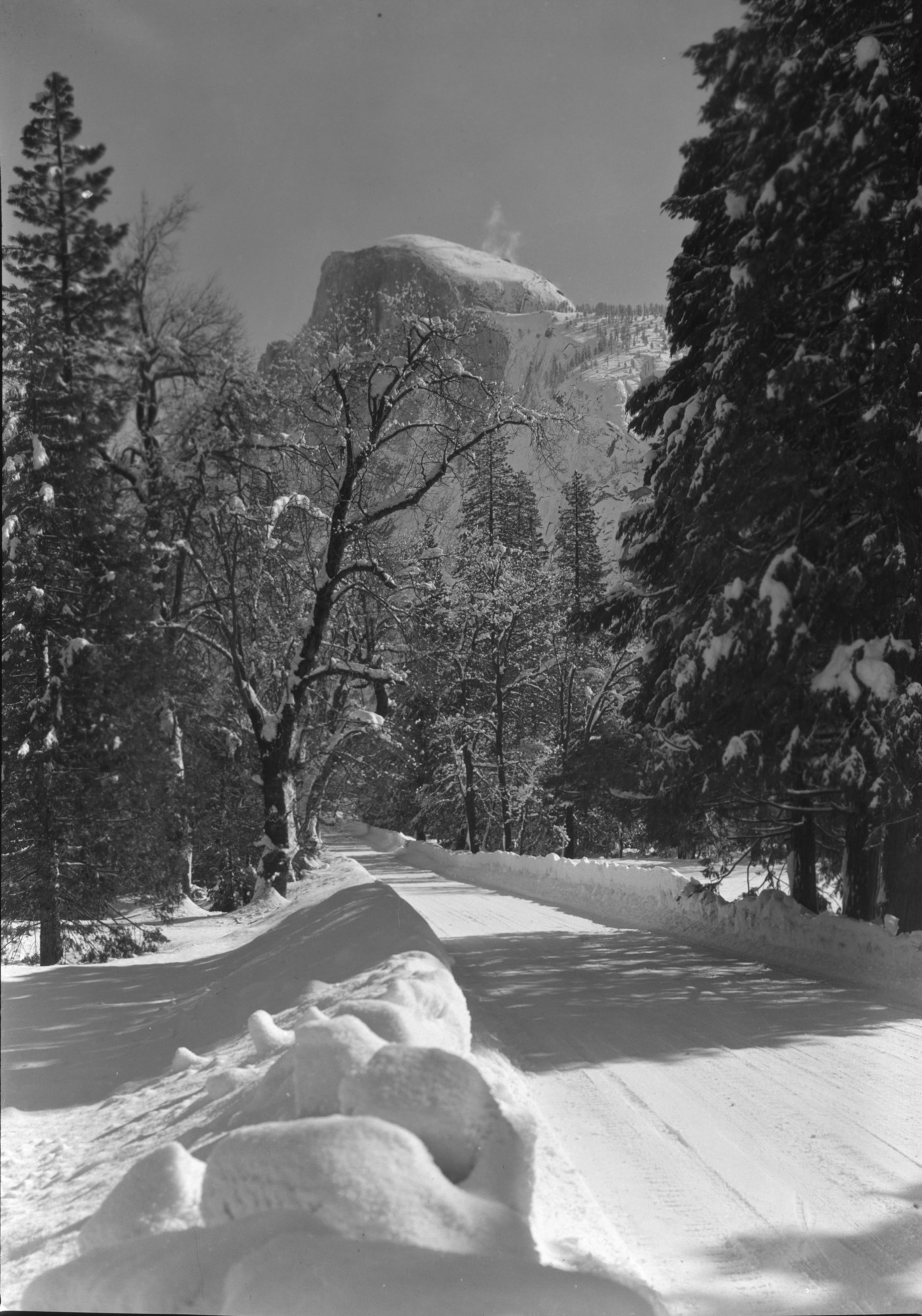 Half Dome and road in Yosemite Valley.