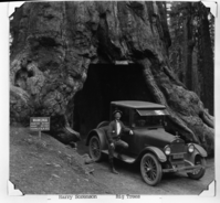 Harry Sorenson with the Best's Studio car. Copied from an Ansel Adams' Gallery notebook.