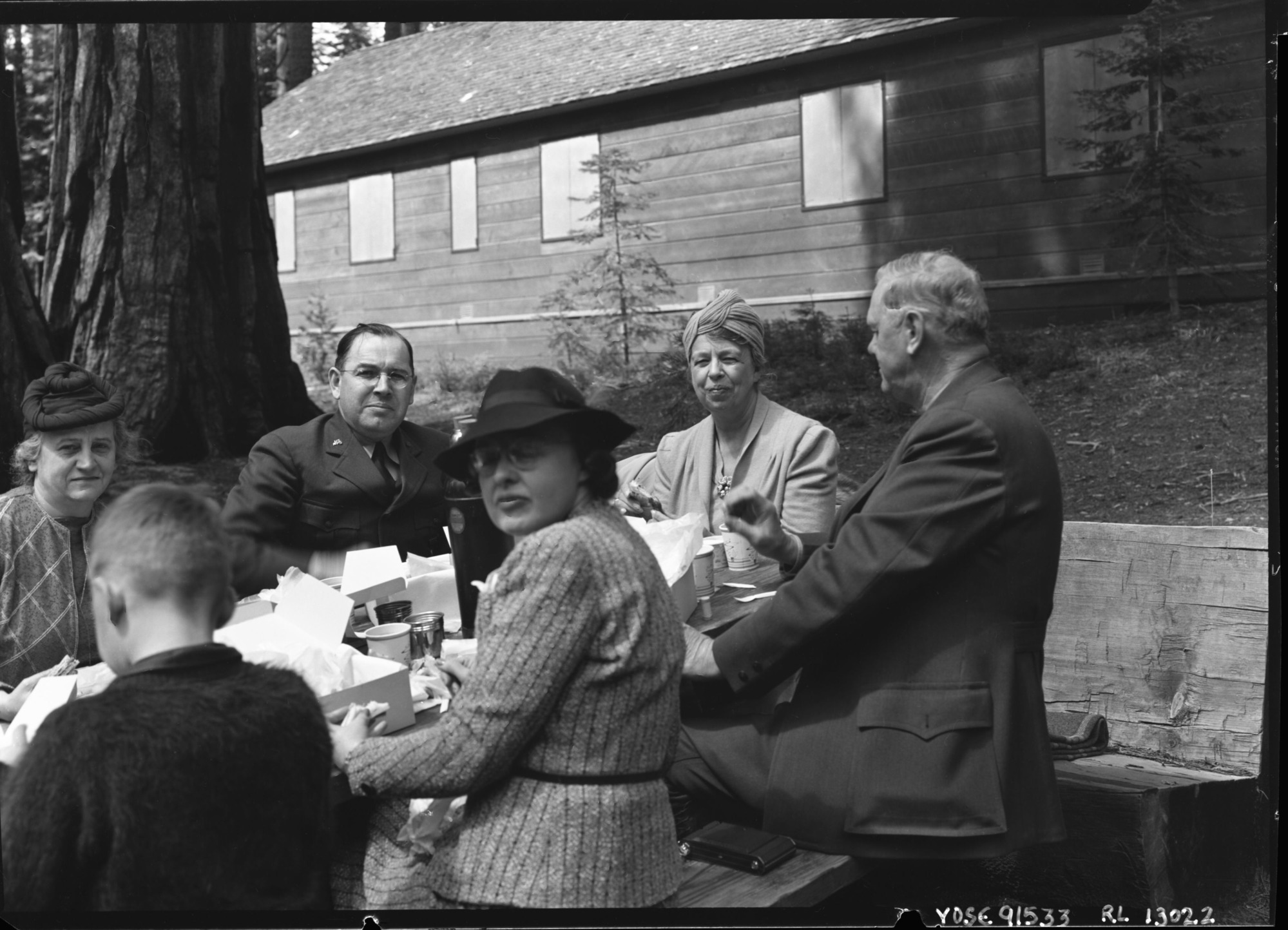 Eating lunch in the Big Trees - Mrs. Eleanor Roosevelt