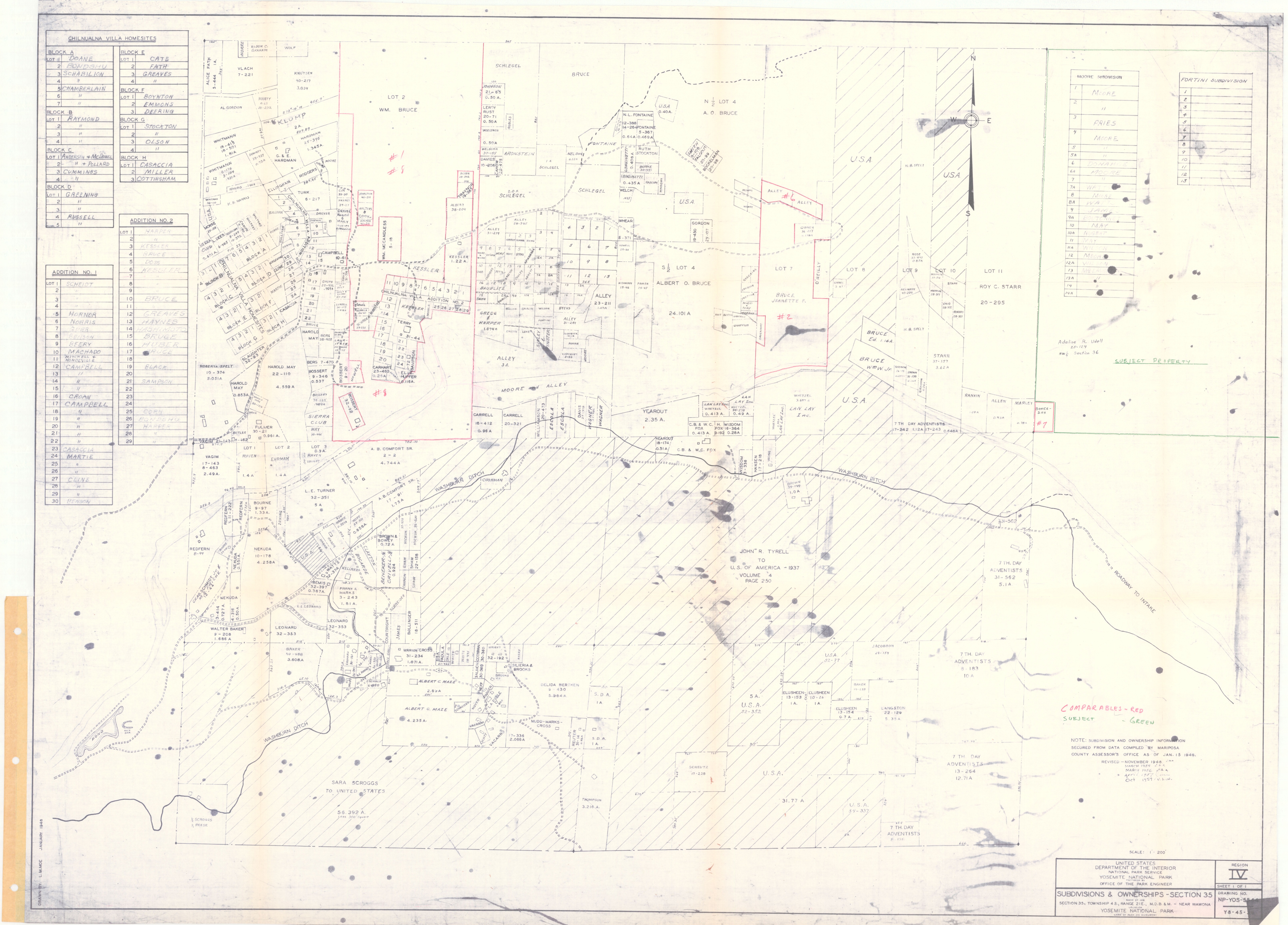 Subdivisions and Ownerships - Section 35, Township 4S, Range 21E, MDB & M - Near Wawona