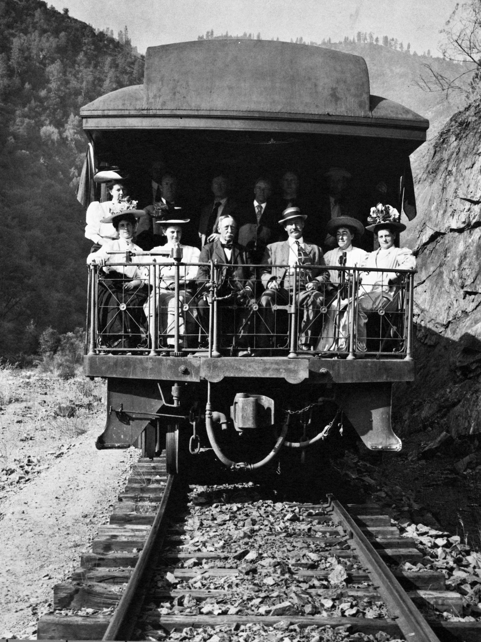 An observation car of the Yosemite Valley Railroad. Copied by Michael Dixon, April 1982.