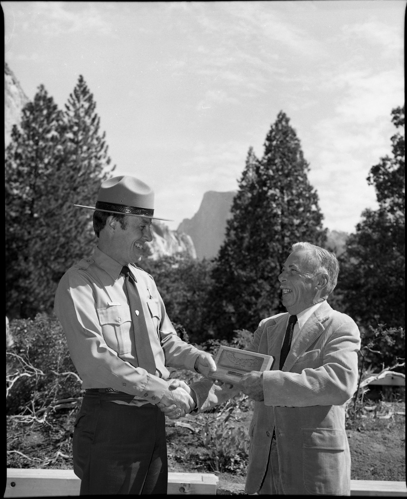 Dr. Avery Sturm, winner of the 1982 Yosemite Award, presented by Supt. Bob Binnewies.