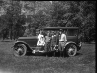 Yosemite Valley. L to R: Jean, Warren, & Alice Coolbaugh and Allan Bevan. In front of a Studebaker. Copied courtesy Mrs. Jean Coolbaugh Blasdale. Copied September 1983 by Michael Dixon