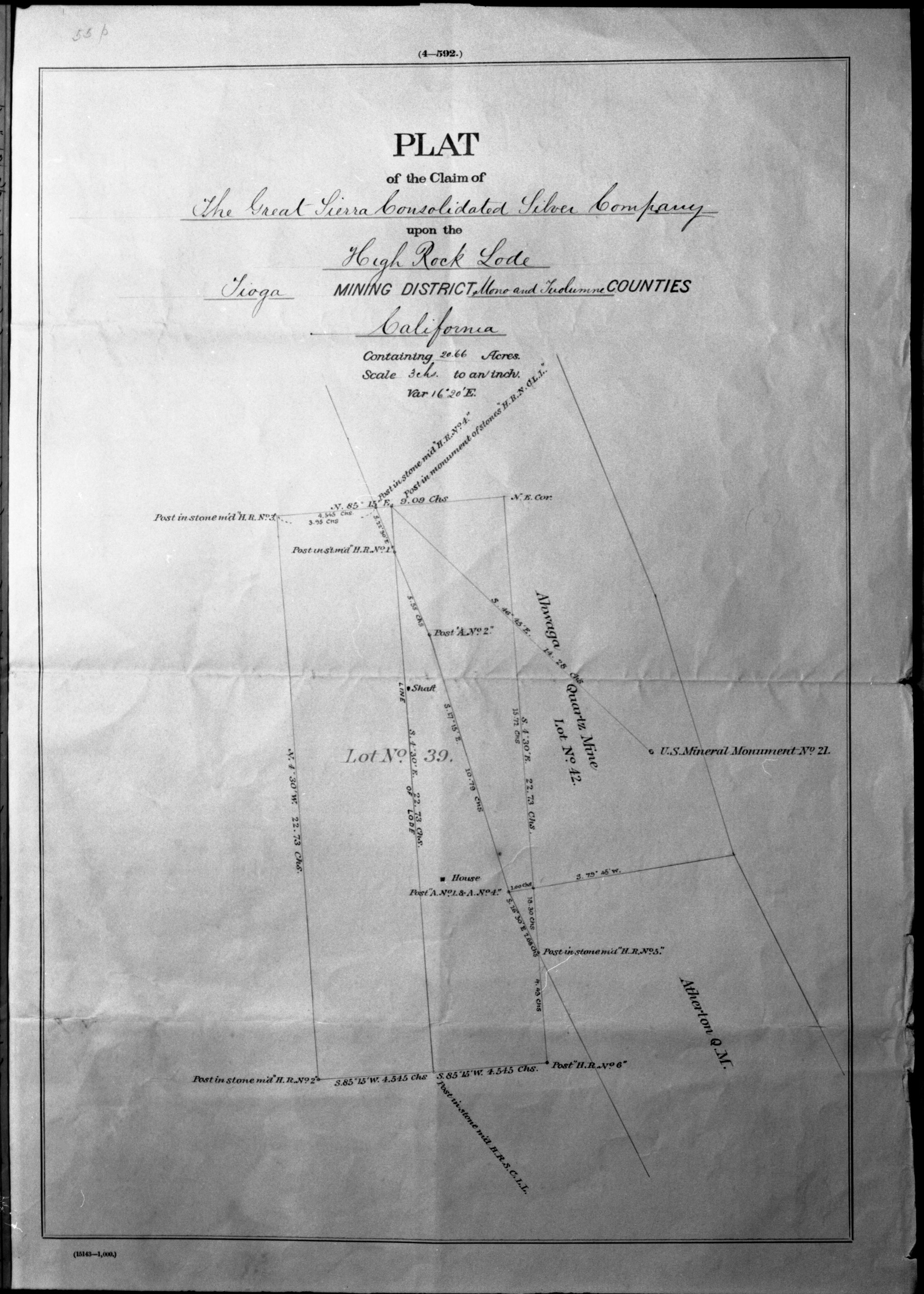 Document pertaining to the Tioga Mines. Originals in the Yosemite collection. See also RL-13,130-13,145