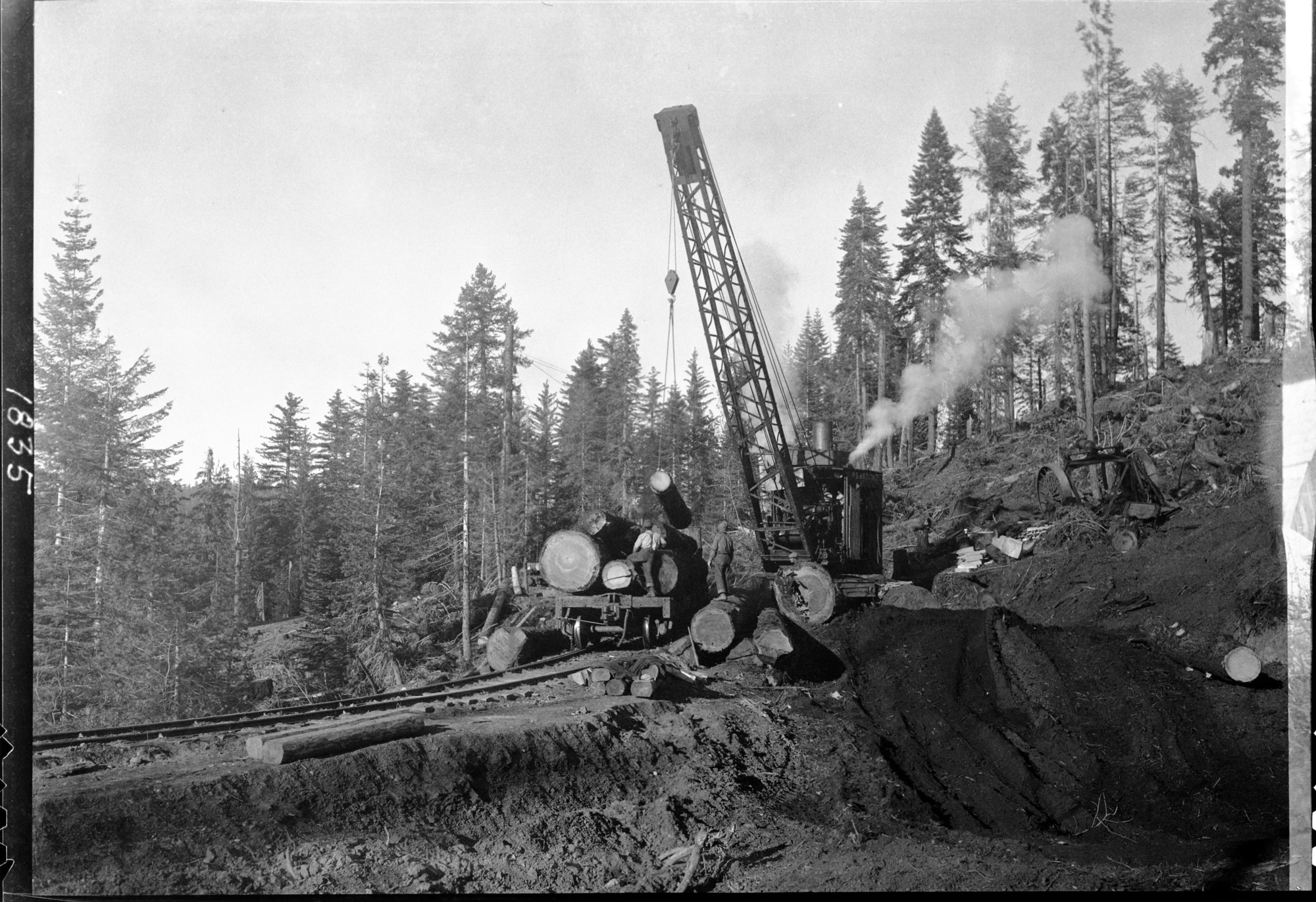 Copy Neg: 1991/1992. Yosemite Lumber Co. loading logs with steam crane.
