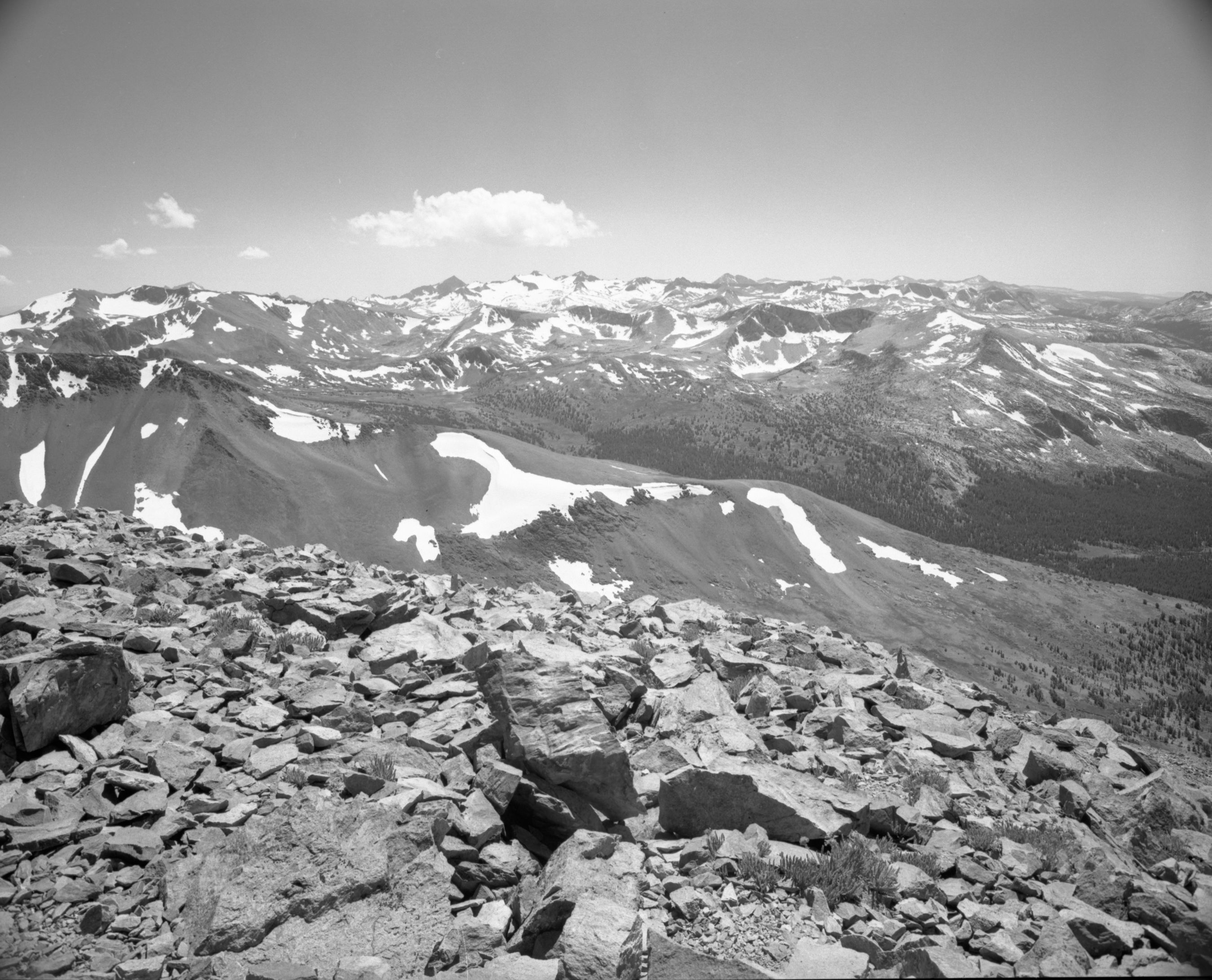 Park: Yosemite; Subject: View southward from Mount Dana, wide angle; Location: Summit, Mount Dana; Purpose: Exhibit-publication use