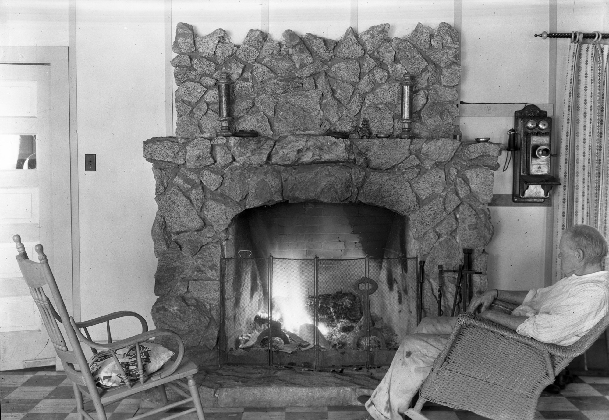 Fireplace in main building at White Wolf. Copy Neg: 11/96 L. Radanovich.