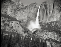 Yosemite Falls. Upper fall from roadside west of Chapel. Record of snow cone demise.