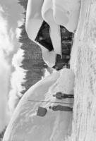 Badger Pass under 14 ft. snow depth. E.C. Smith and Ed Renner, engineers, pose to show depth.