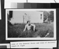 The side of the General Store (Old Village, Yosemite Valley) View of delivery wagon on right. Copied from the John Wegner album