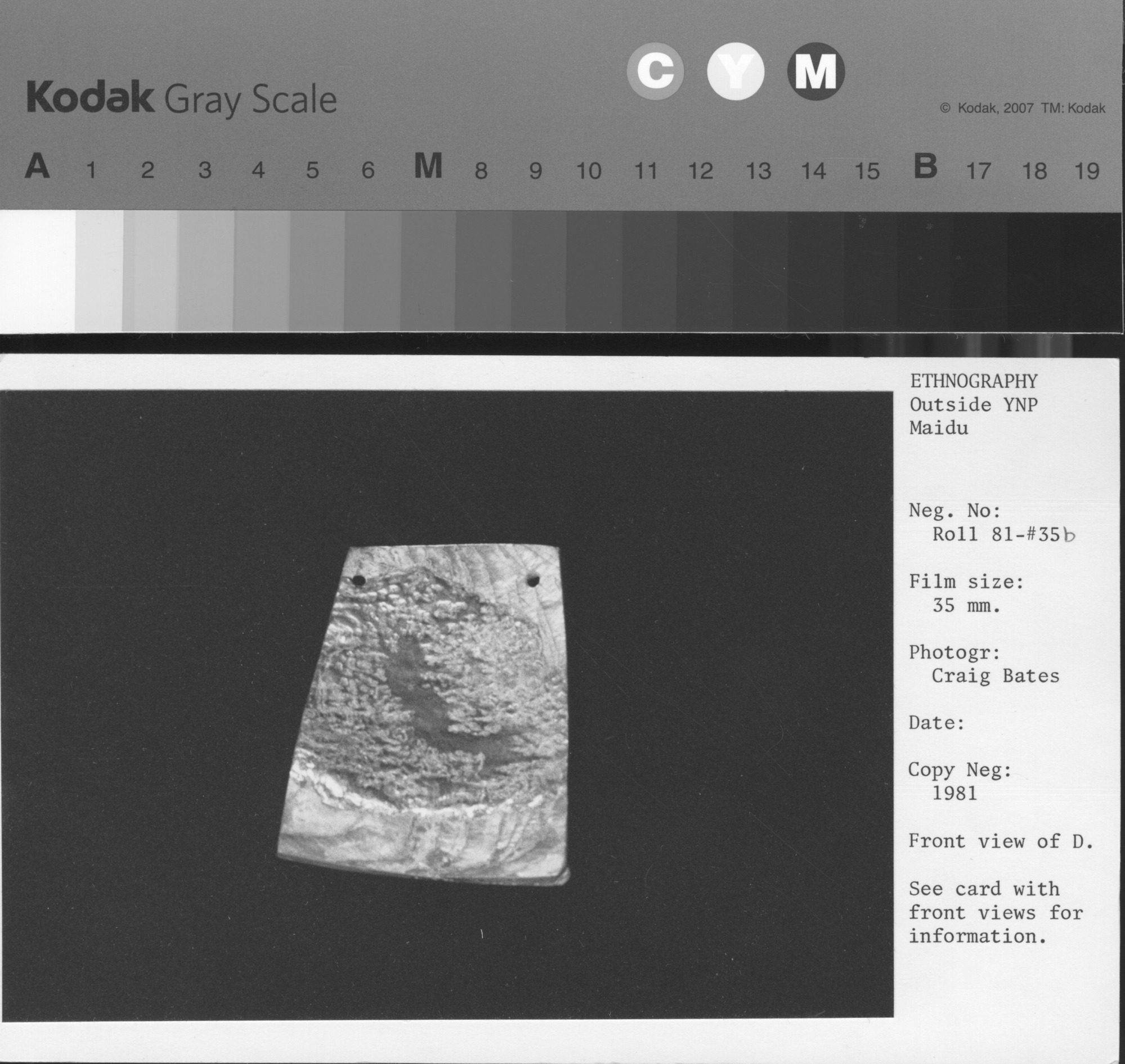 Copy Neg: 1981. Front view of D. See card with front view for information.