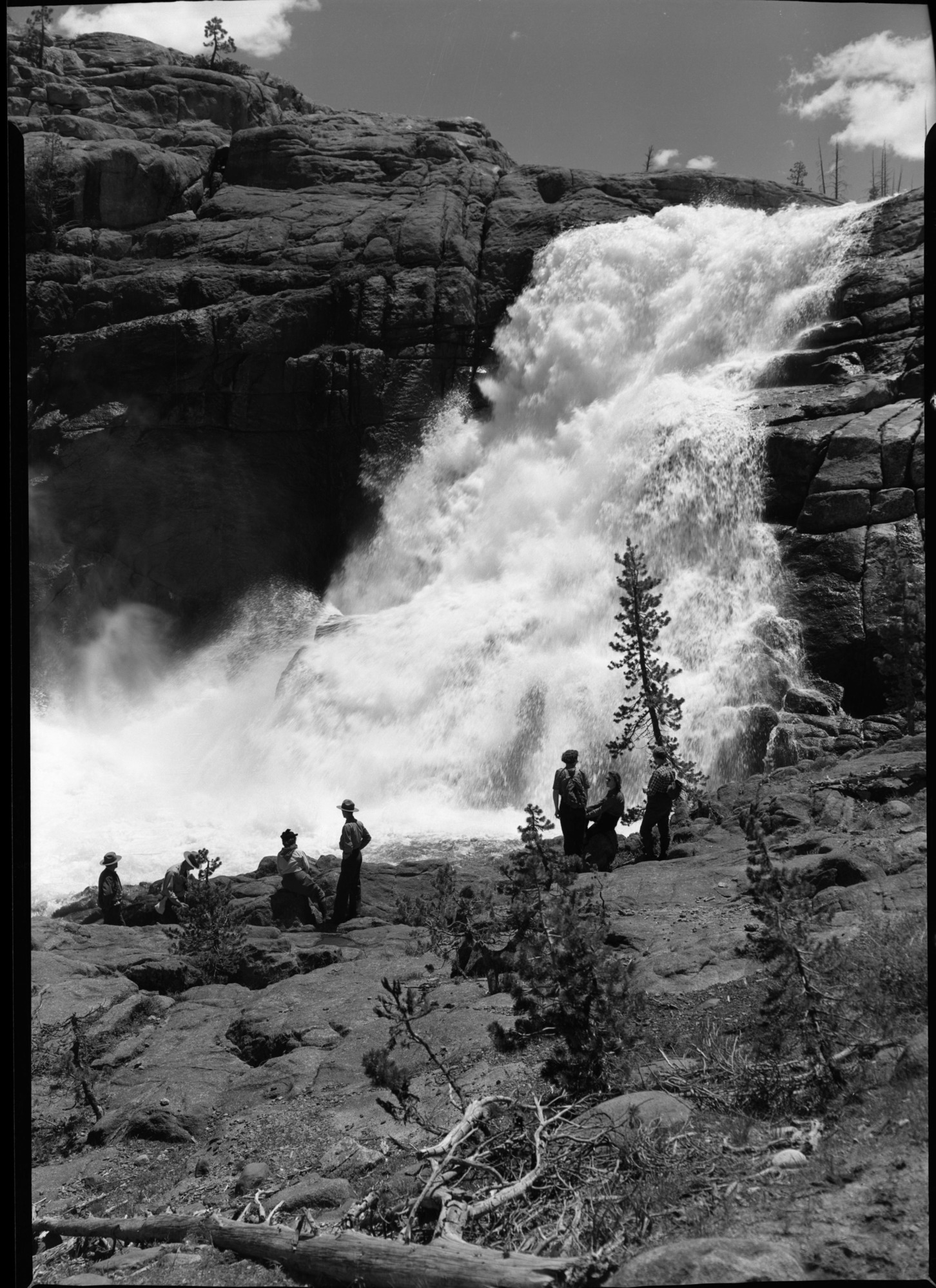 Hikers at White Cascade above Glen Aulin.