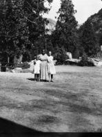 Eleanor Sell Crooks, Mary and Marjorie Cook Wilson (L to R) at the Sentinel Bridge. Original in the YNP Collections.