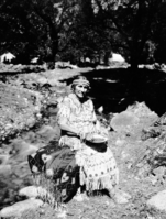 Mrs. Mary Wilson, Southern Miwok from Red Cloud to Merced Falls to Yosemite Valley. Mother of Phoebe Hogan. Photo taken on Indian Creek, near Indian Village.