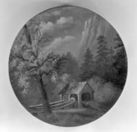 Wall plaque made by Mrs. J.M. Hutchings showing old sawmill. Painting copied by Ralph H. Anderson. Copy Neg: Leroy Radanovich, December 1996