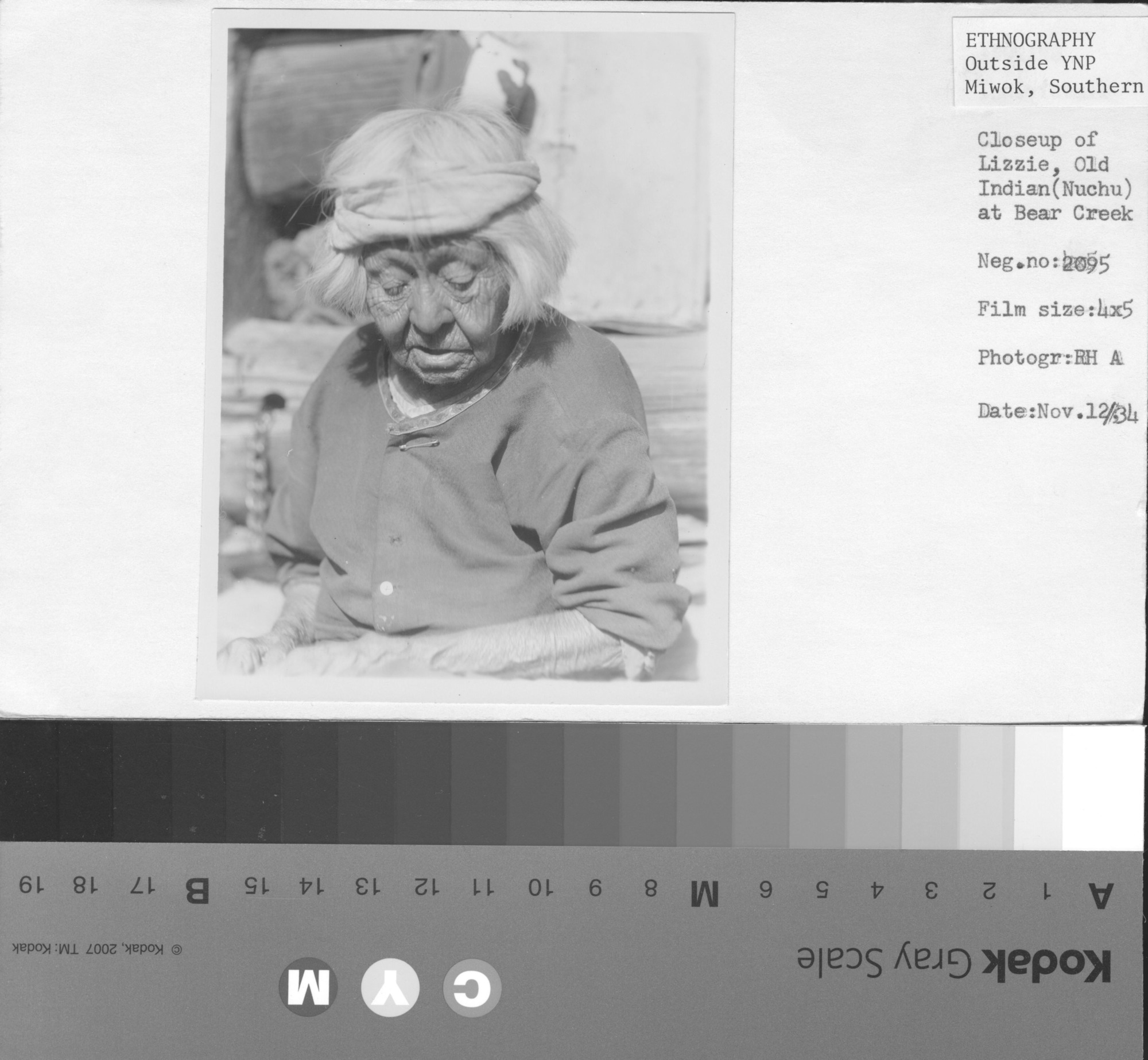 Closeup of Lizzie, old Native American (Nuchu) at Bear Creek.