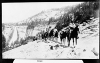 Fiske photo of horseback riders on the Nevada Fall trail. Copied from the Wegner photo album.
