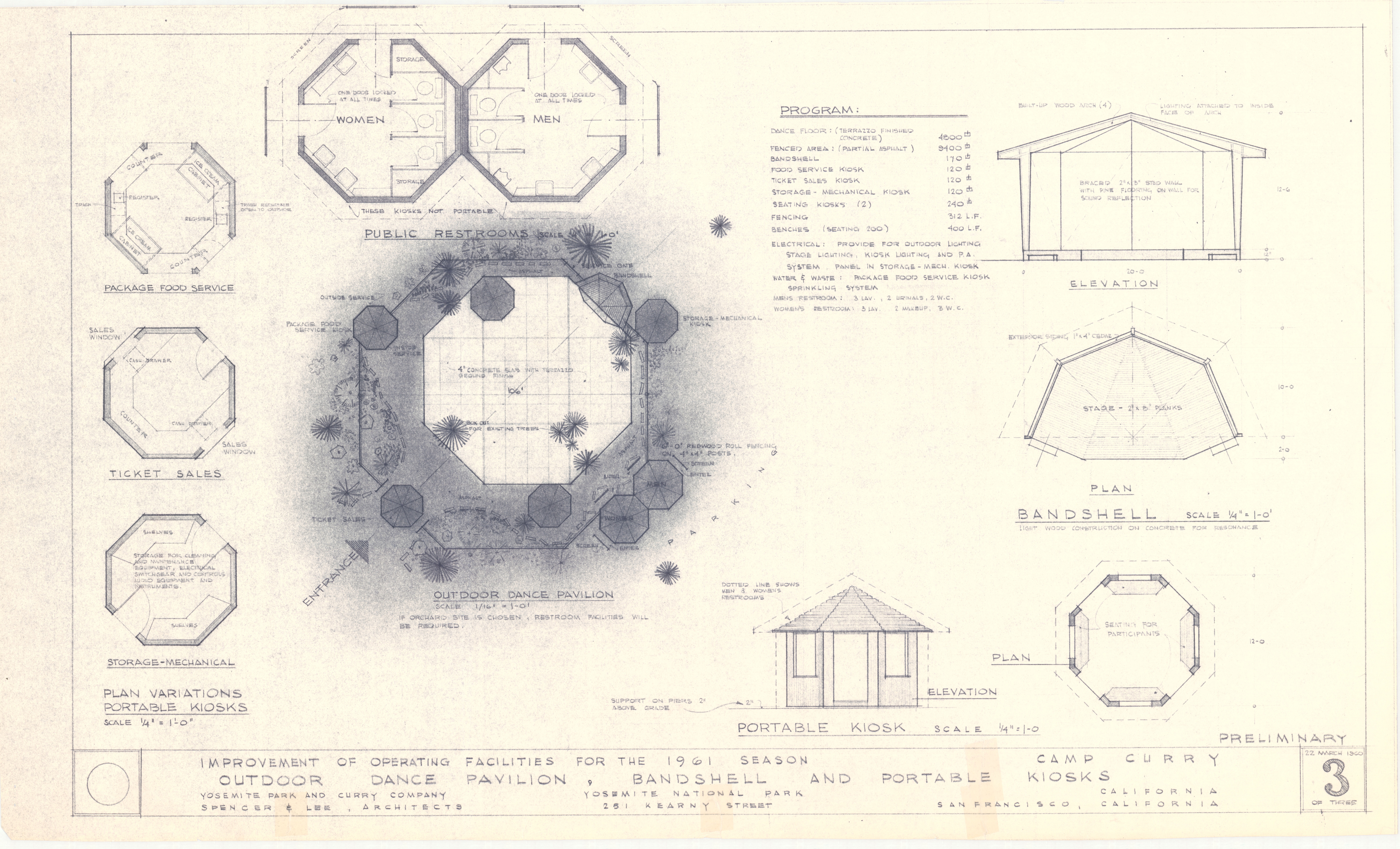 Improvement of Opperating Facilities for the 1961 Season: Outdoor Dance Pavilion, Band Sheel, and Portable Kiosks
