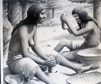 Grinding with pestle. Copy of painting by Palik.