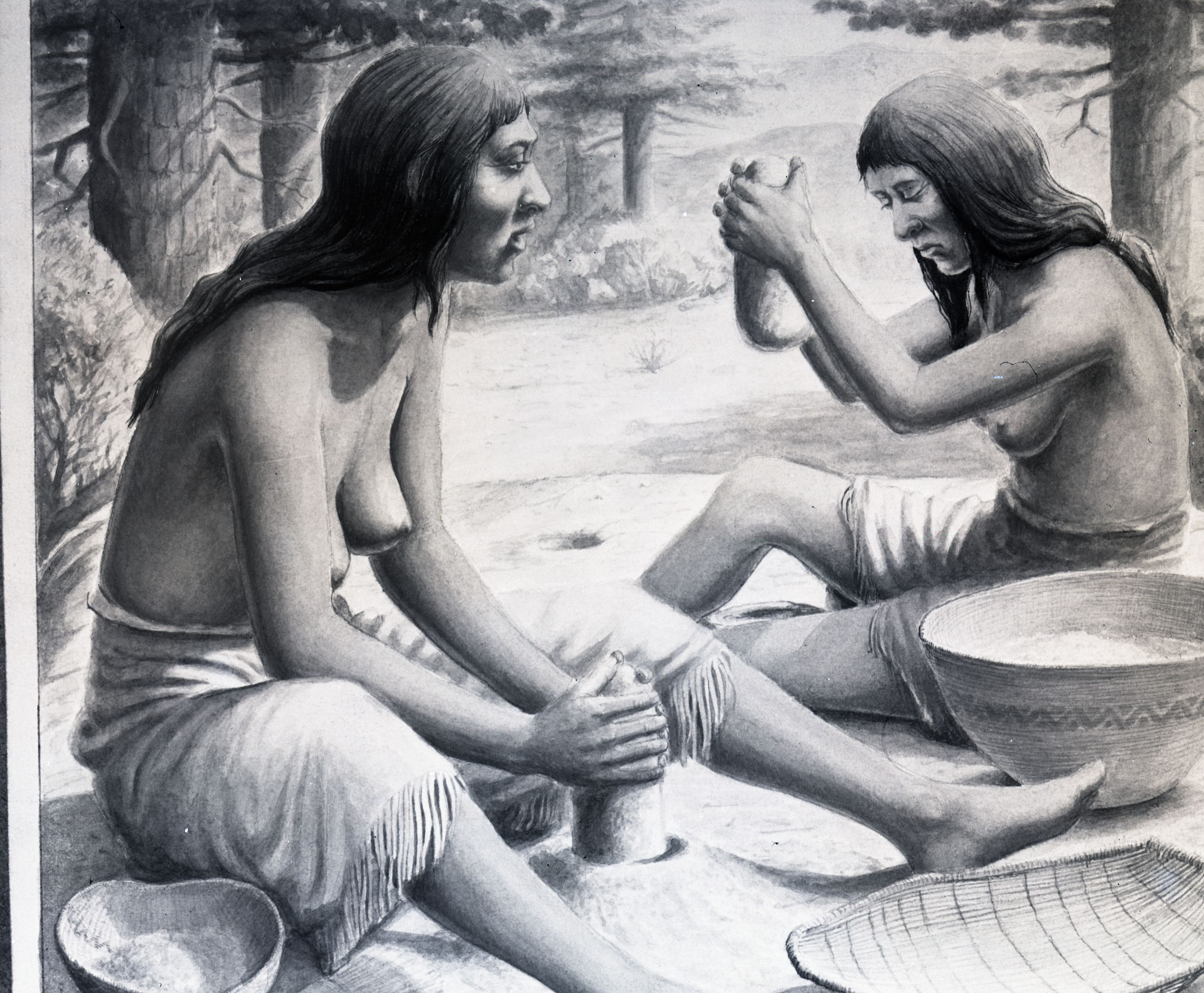 Grinding with pestle. Copy of painting by Palik.
