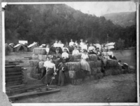 Construction camp, Merced River Canyon. Donated to the Yosemite Museum by Aaron York (RL-19,206-19,208)
