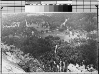 View showing Old Village (upper right), Sentinel Hotel & Old Yosemite Lodge (lower right). Original in the over-sized photo drawer in RL. Copy Neg: J. Ernest, 1983.