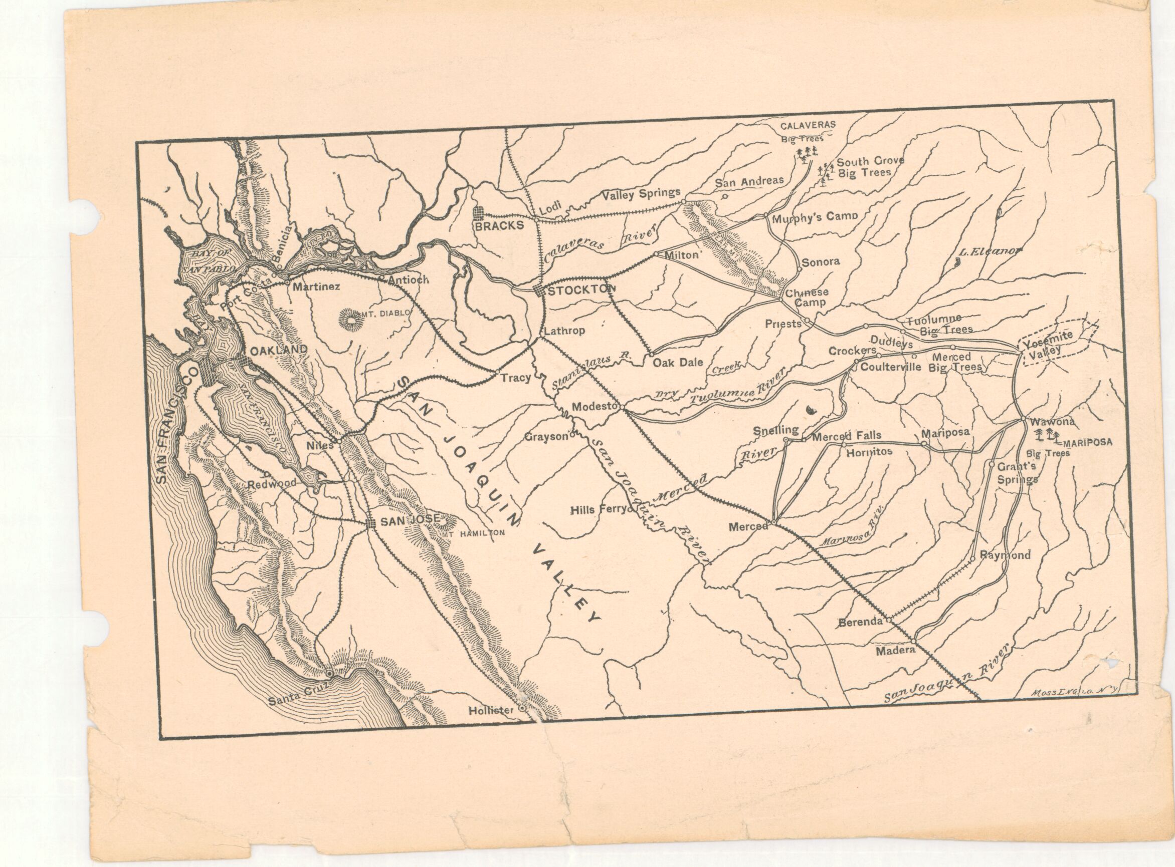 Map of Yosemite and San Juaquin Valley