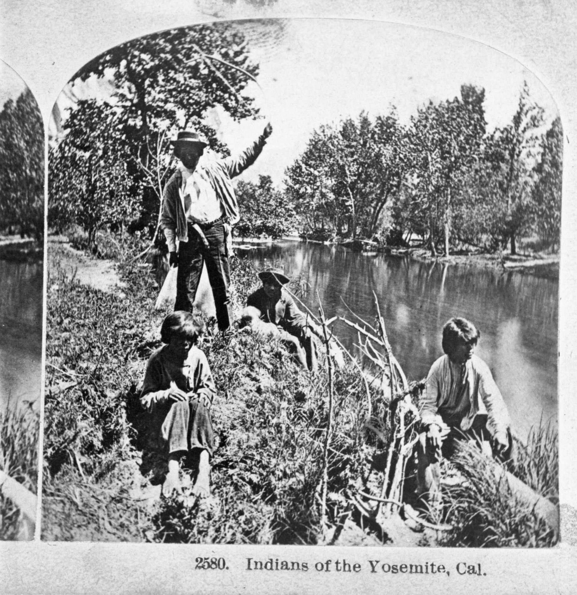 Copy Neg: 11/85 by M. Dixon. Detail of L. Smaus stereo (RL-16,577). Caption: "2580. Indians of the Yosemite, Cal."