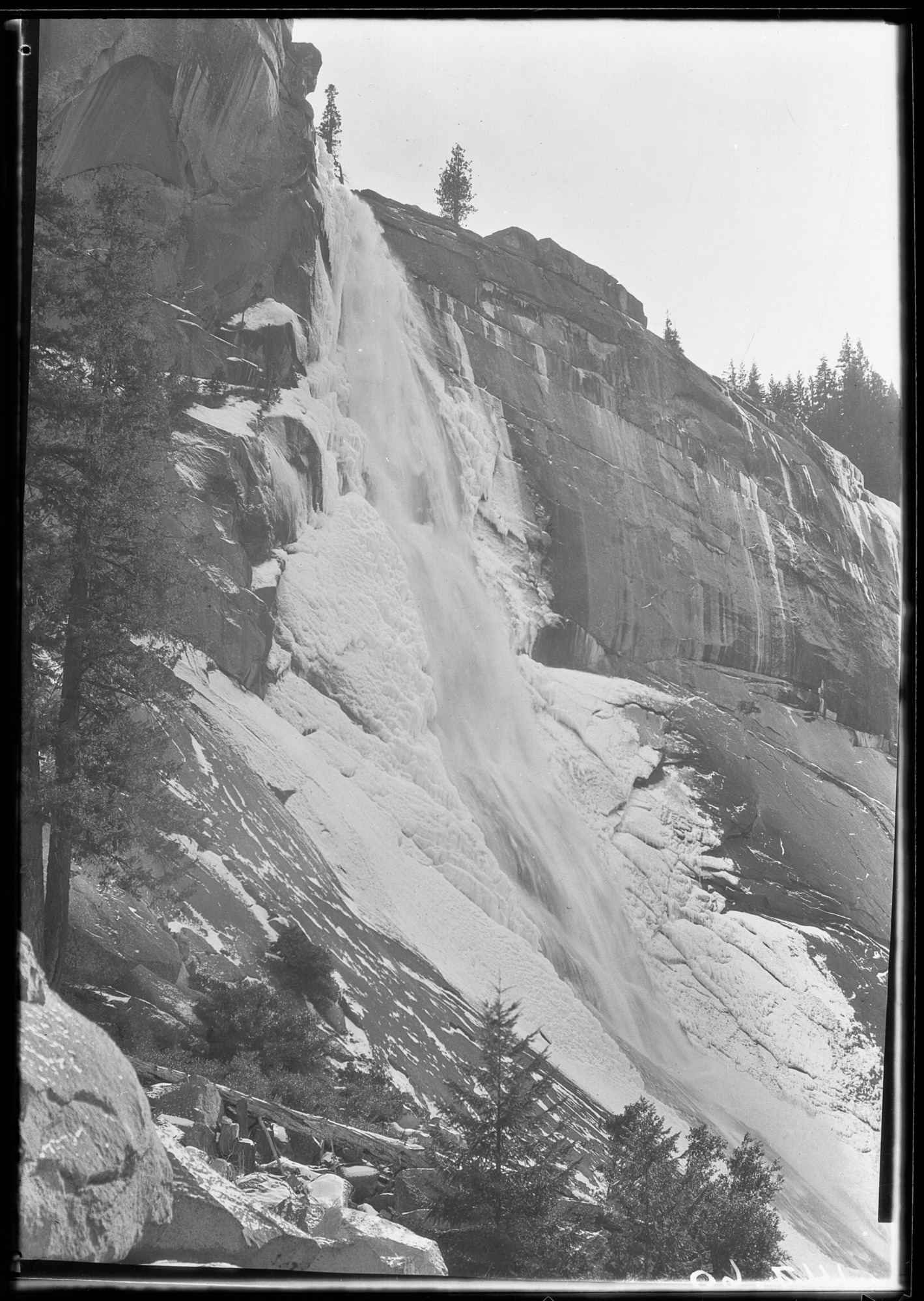 Profile of Nevada Fall in winter. Yosemite, Cal.