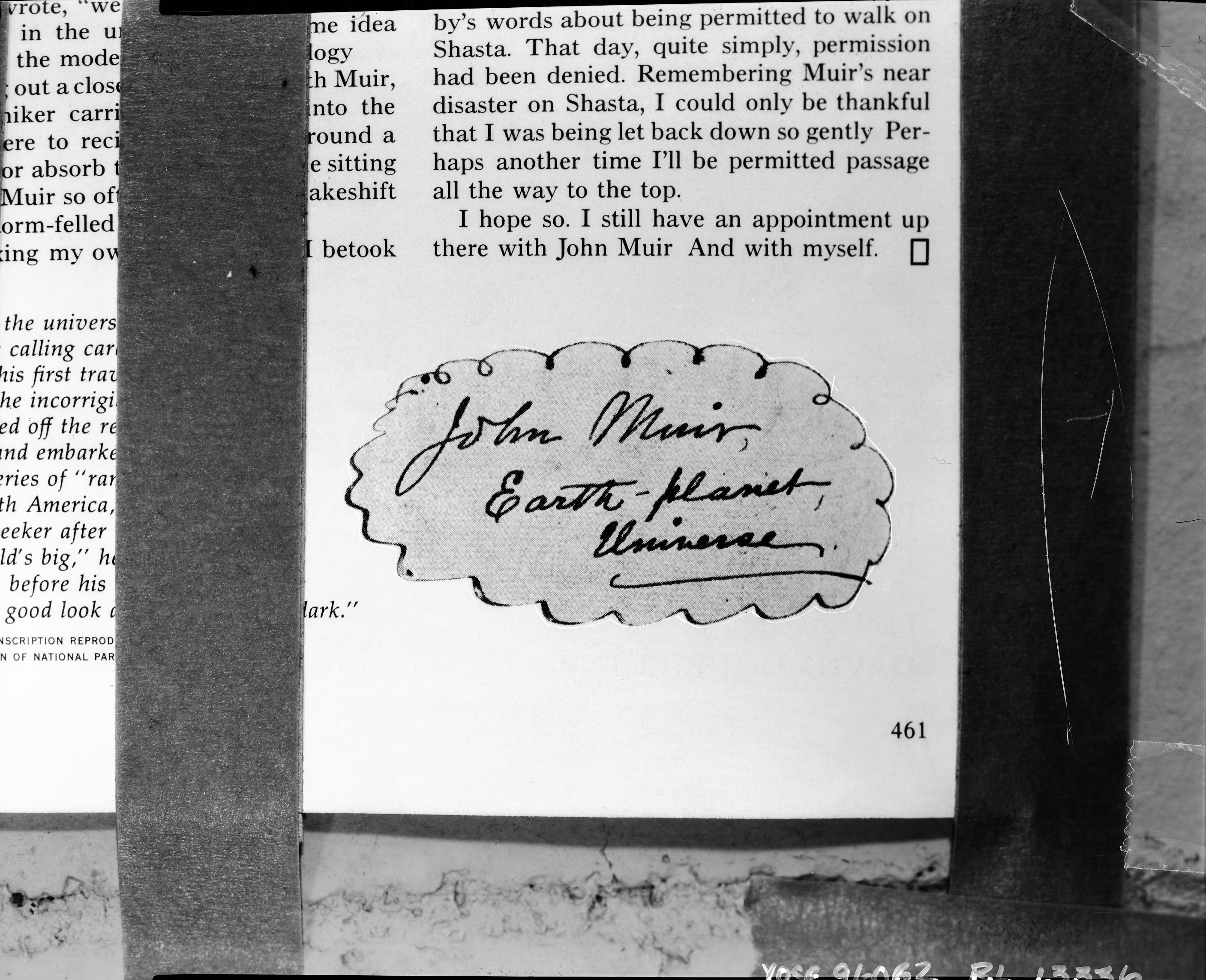 John Muir's "Cosmic Calling Card". copied by Howard Weamer, copied March 26, 1974