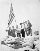 Group on top of Half Dome (RL 16,410 is same group ascending cables). Copied from print loaned by Mrs. Wallace (see loan card). copied by Michael Dixon,  copied October 7, 1985.