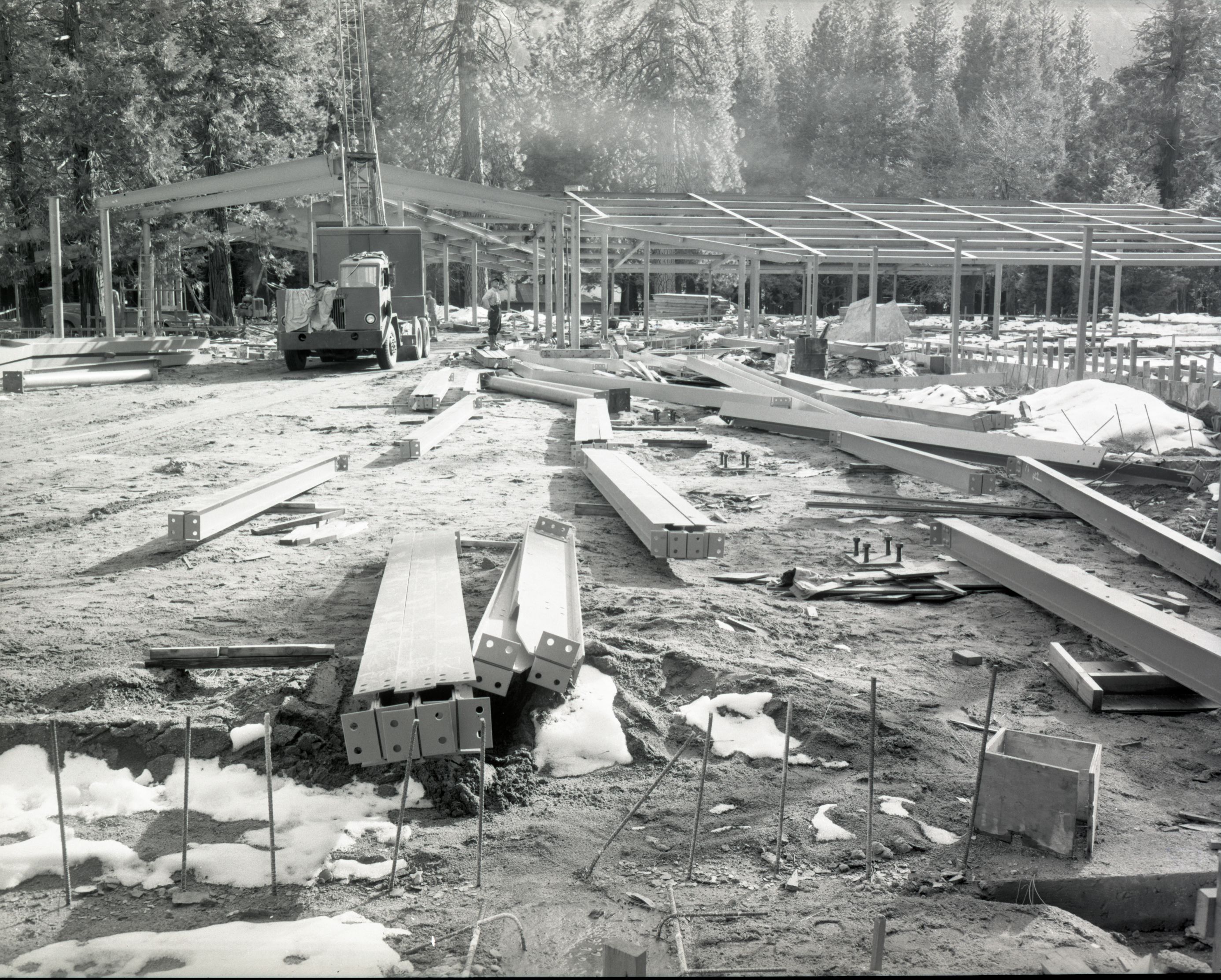 Construction of the New Yosemite Lodge 1955-1956. 7 negatives of December 13, 1955 including Cedar Cottage.