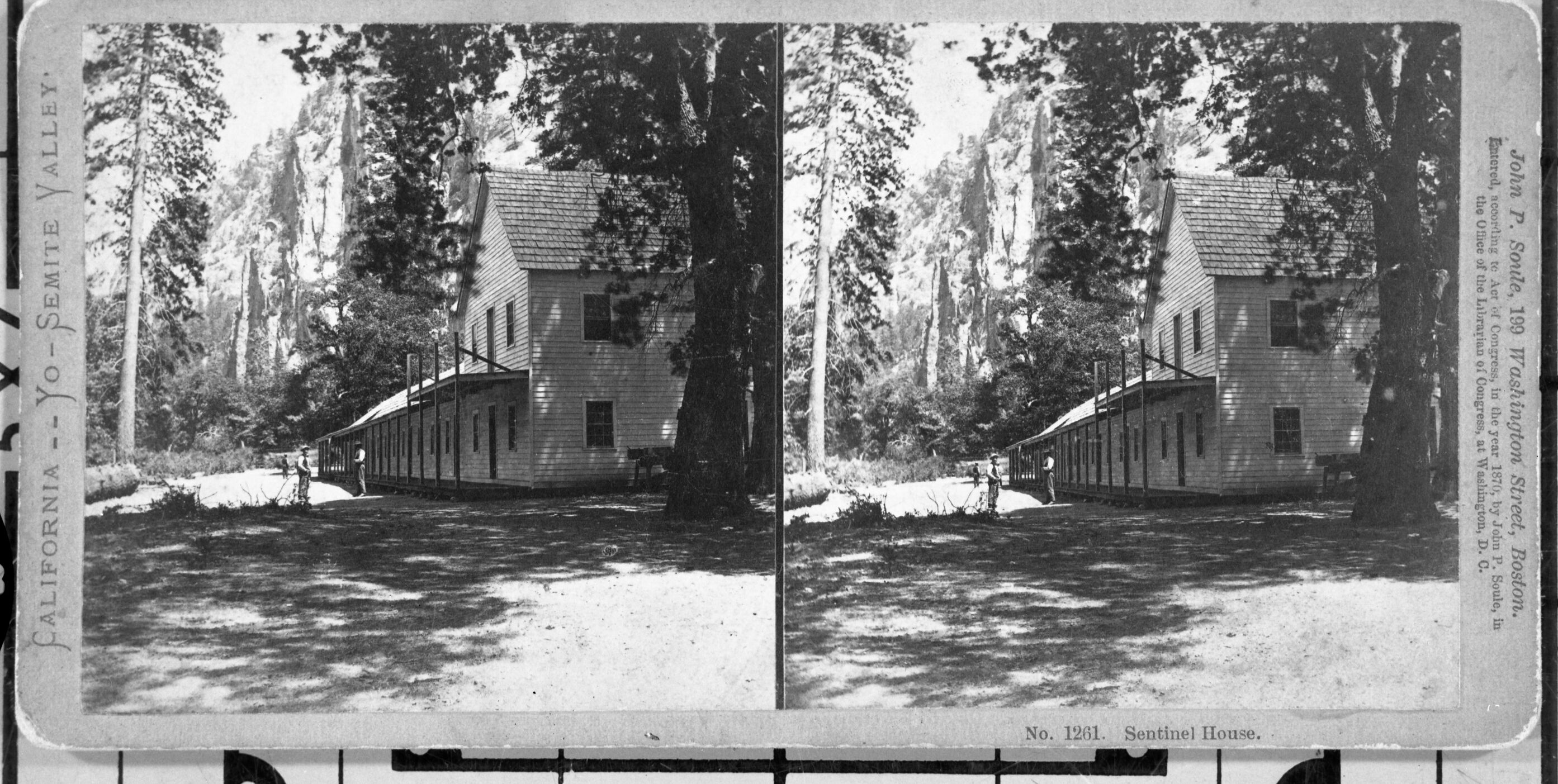 Copy Neg: July 1985 by Michael Dixon. From L. Smaus Collection. Original card yellow with sepia toned prints. Black's Hotel, although labelled as Sentinel House. Detail RL-16,499.