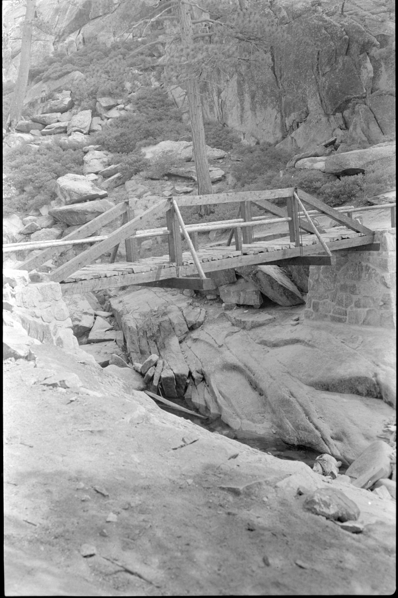 Copy Neg: 5 x 7. Yosemite Creek Bridge above the falls.