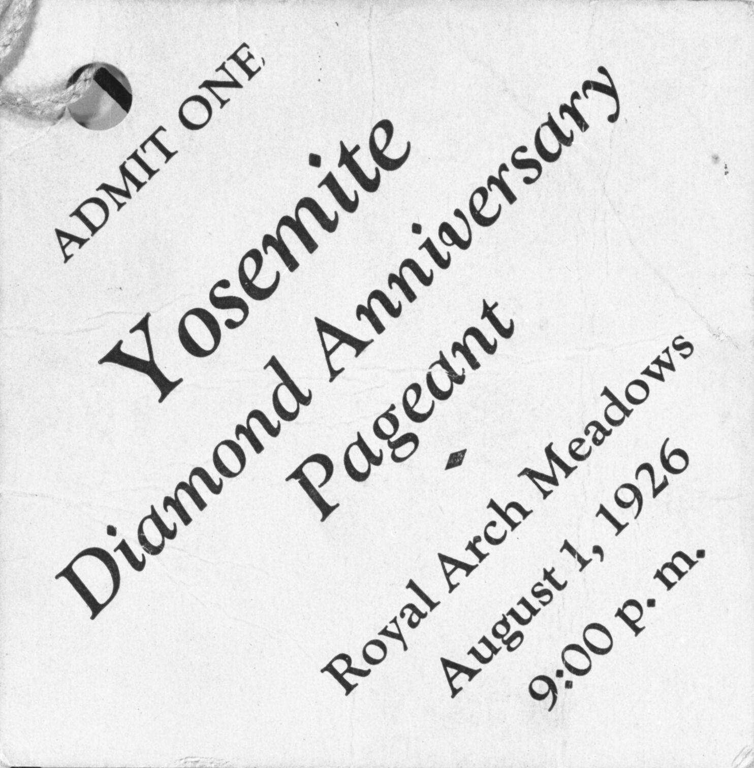 Ticket to the Diamond Anniversary Pageant. Copied courtesy Jack Phinney.
