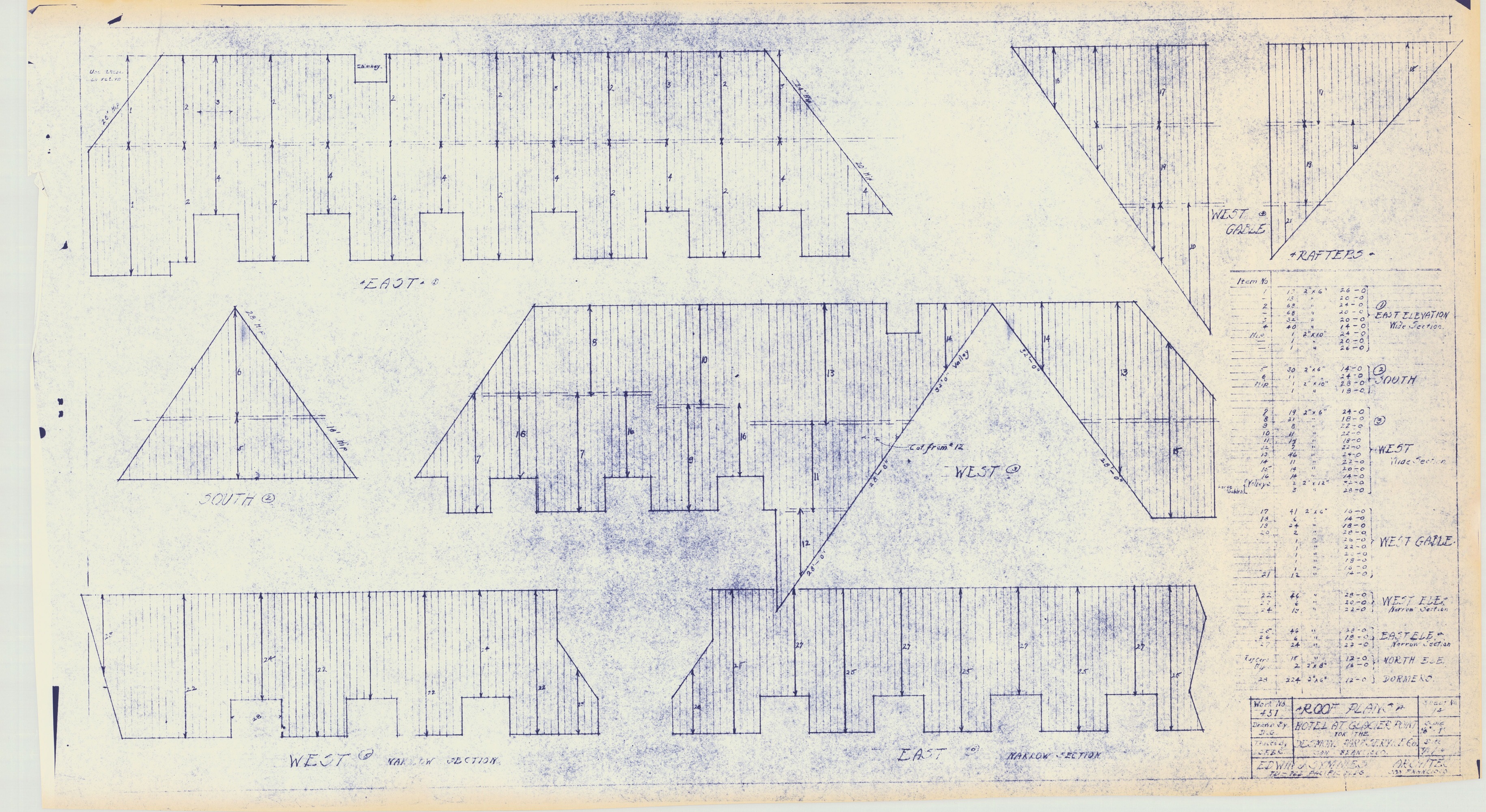 Roof Plans for Hotel at Glacier Point for the Desmond Park Service Company