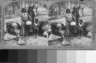 Copy Neg: November 13, 1985 by Michael Dixon. Stereo from L. Smaus collection. Original sepia toned prints on yellow card. Central Pacific Railroad. Caption: "604. Washoe Indians - The Chief's Family."