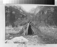 Bark house, Yosemite Valley; Lucy and Bill, mother and father of Johnnie Brown died in this ochum From original in YNP Collection
