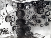 Basket collection of Mrs. Etta Grace (Wm.) Sell, Sr. Made in the Yosemite-Ahwahnee region. Photo courtesy of her daughter, Mrs. Elenor Sell Crooks.