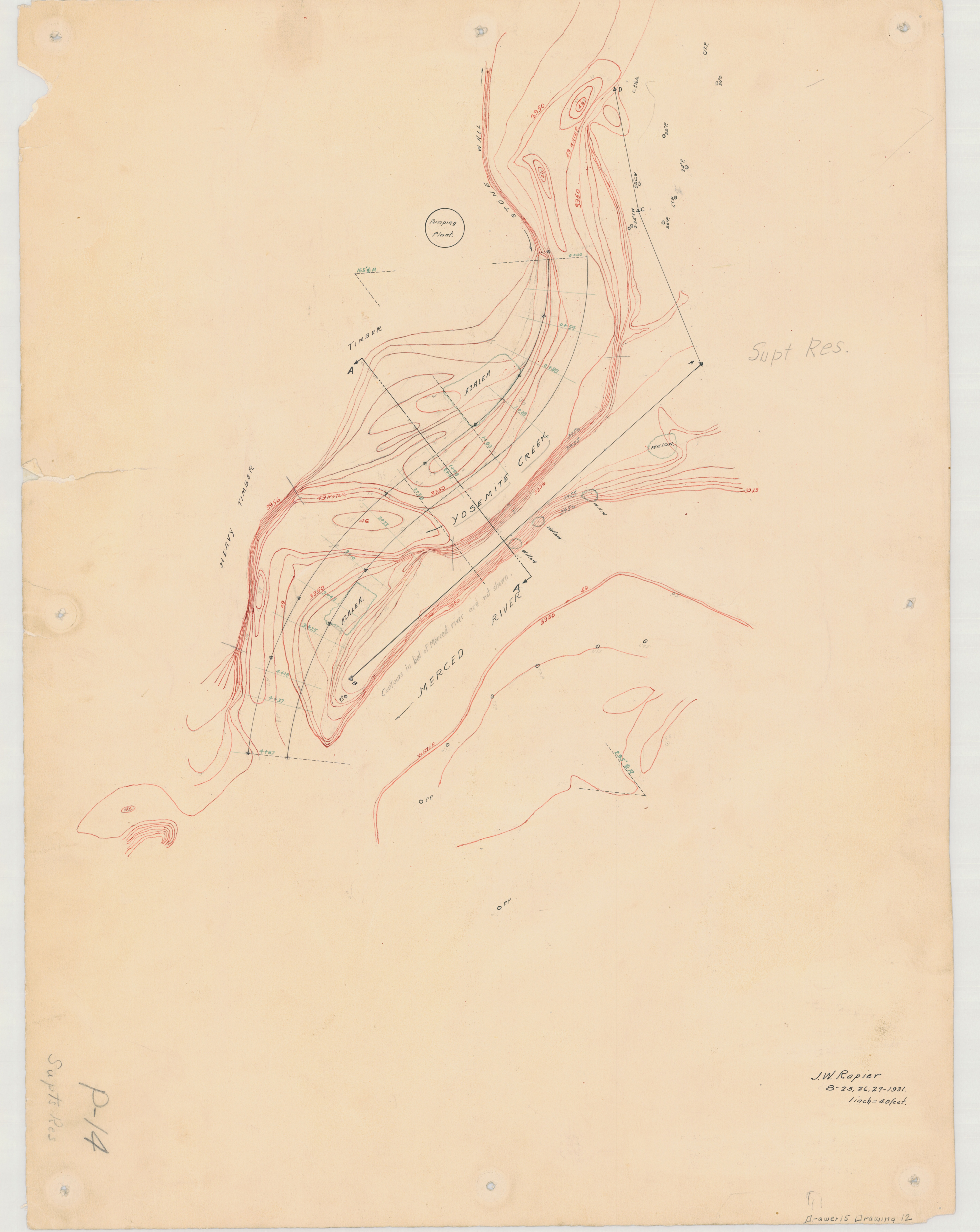 Topographic map of Yosemite Creek and Merced River Area