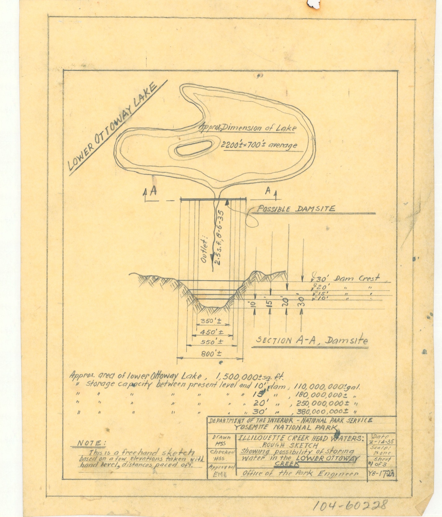 Illilouette Creek Head Waters: Rough Sketch Showing Possibility of Storage of Water in the Lower Ottoway Creek
