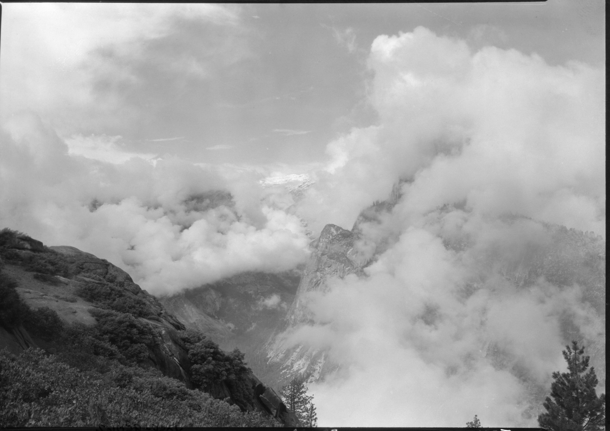 View up Tenaya Canyon with clouds.