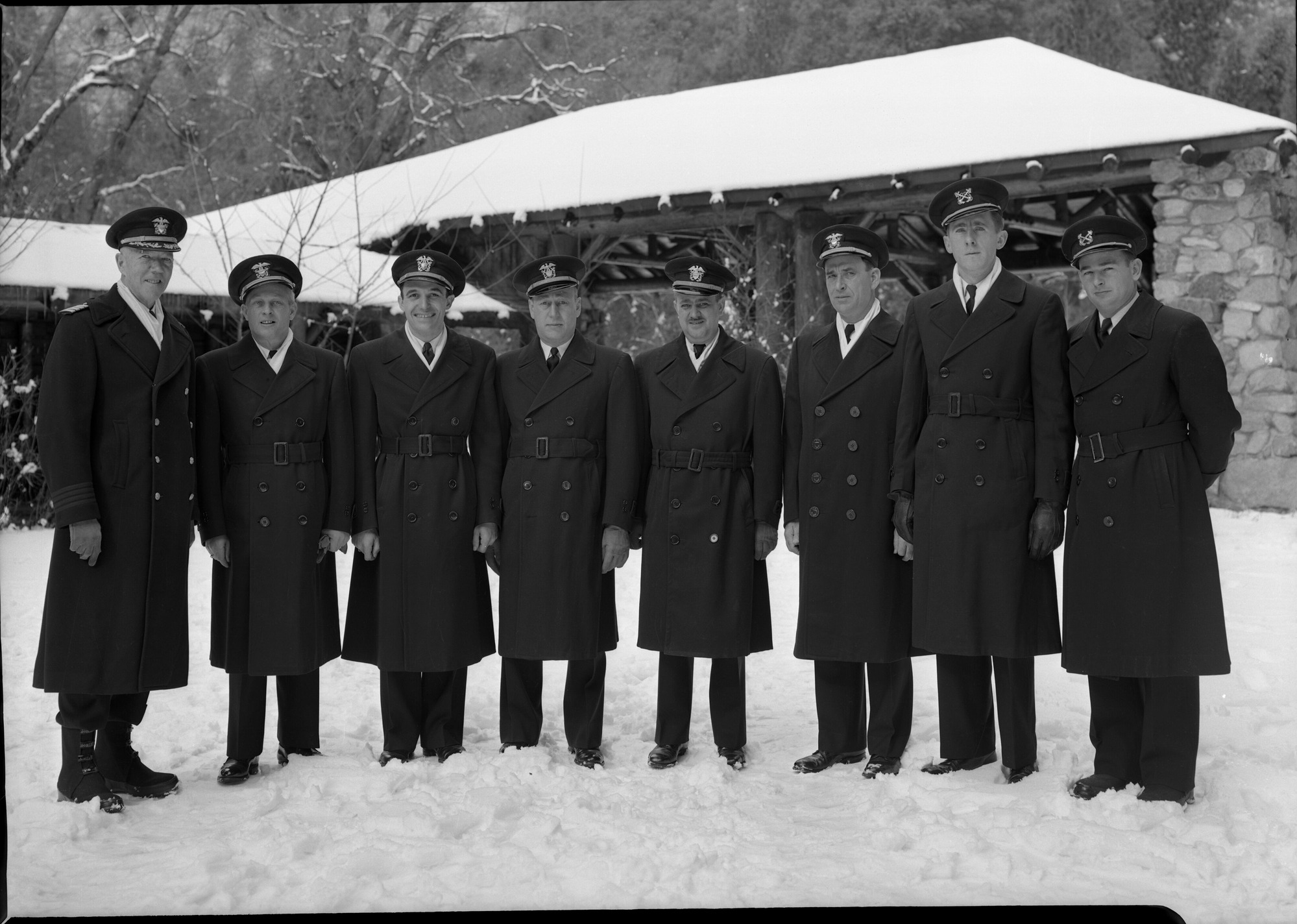 Misc. Military Group - Military Hospital. Capt. R. Hayden; Lt. (JG) J. S. O'Brien; Ch. pharm. CR Pipe; Ch. pharm. WA Matson; Lt. (JG) DF Shields Lt. (JG) Scifers; Pharm. JC Lilleg; Pharm. LM Coke.