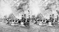 Morning council on the Merced, #1575 in a series of photographs of Yosemite Valley, published by Bradley and Ruloffson. Original in YNP Collection (Cat. #5315)