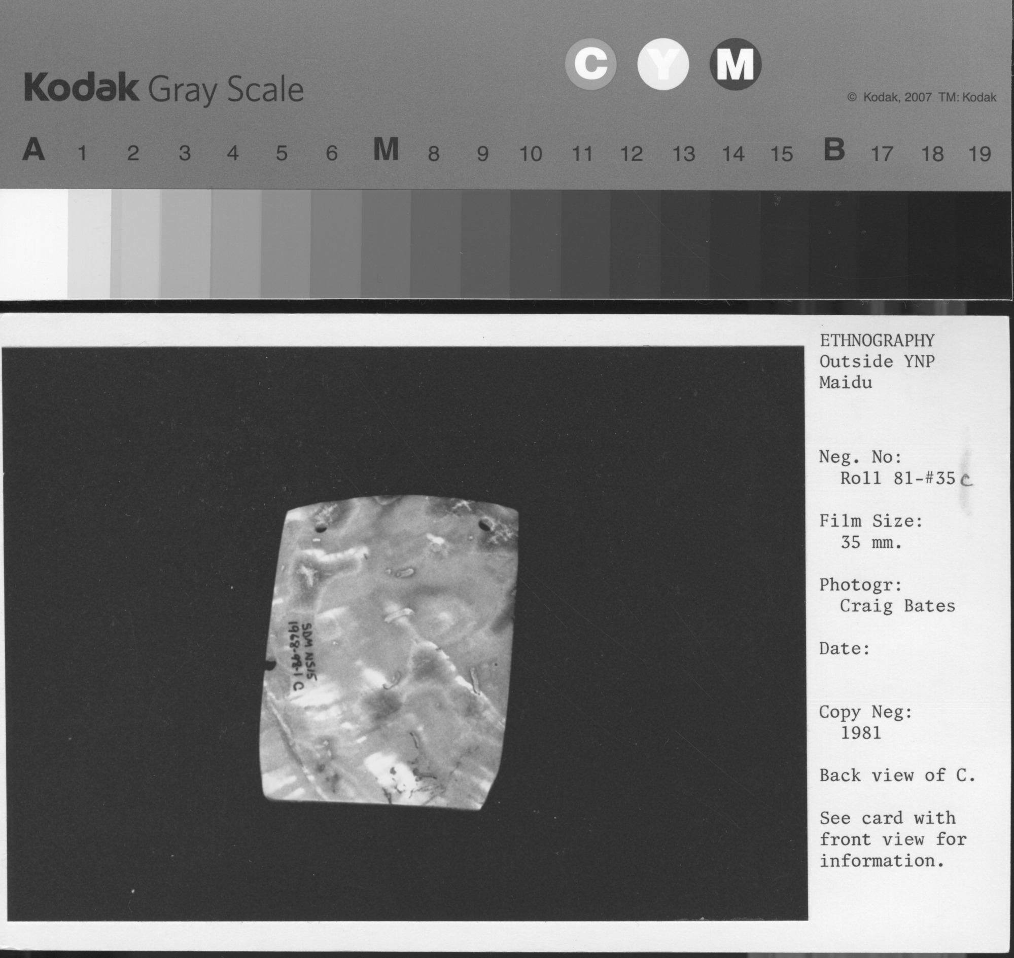 Copy Neg: 1981. Back view of C. See card with front view for information.