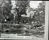 Detail of L. Smaus stereo (RL-16,520). Caption: "109. Hutchin's Hotel and the Merced River." copied by Michael Dixon, copied July 1985