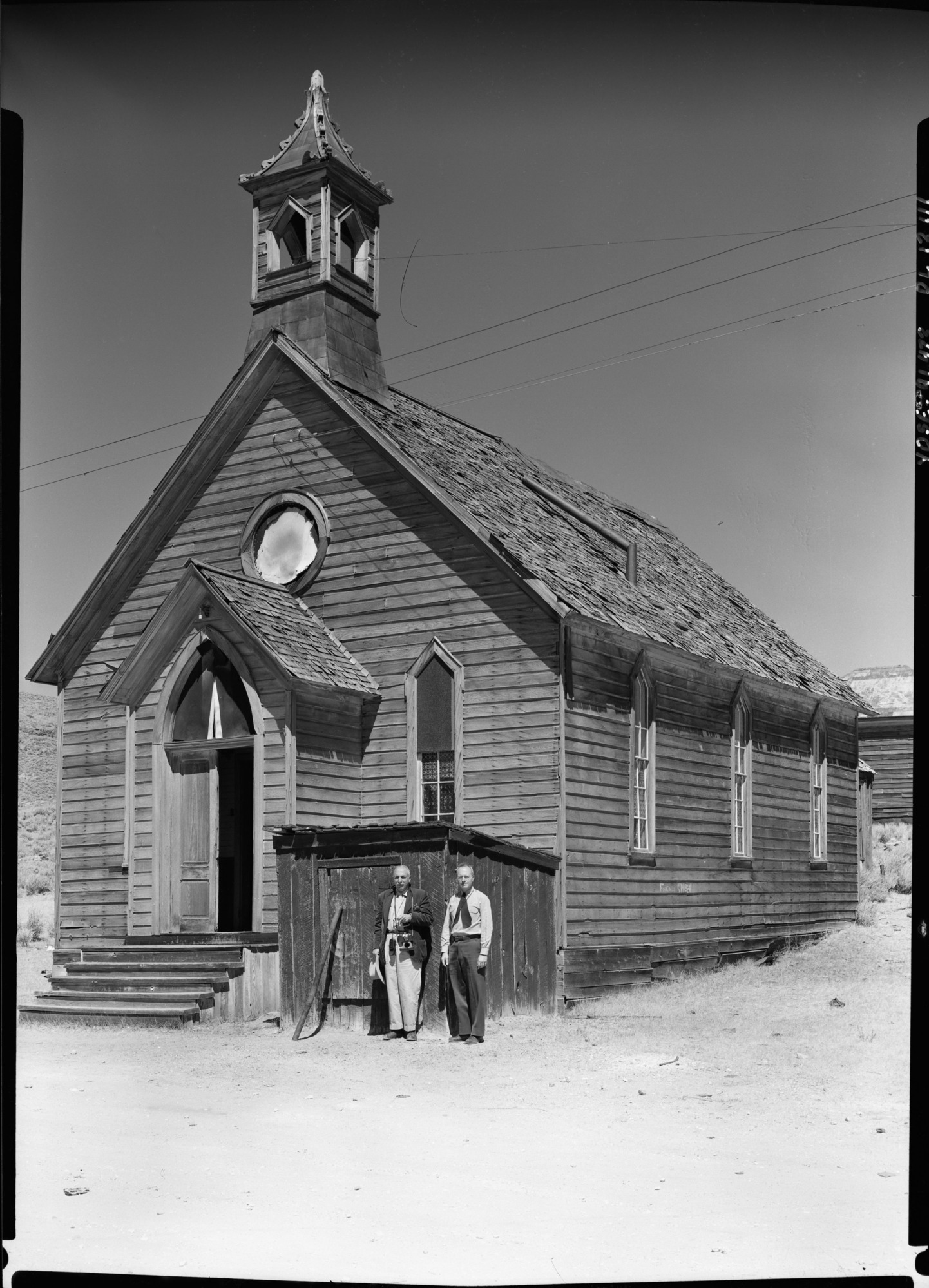 Old church at Bodie with Alfred Knopf and Ralph H. Anderson.