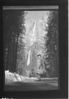 Miss Story in front of Yosemite Falls.
